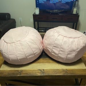 2 light pale pink leather bean bags